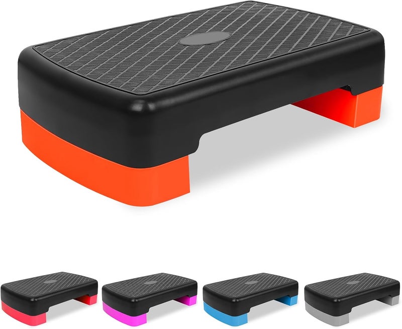 HooKung Height-Adjustable 4"-6" Step Aerobics Platform Fitness Equipment Stepper Trainer Exercise Step Platform with 2 Riser - Image 1